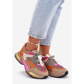 Sneakers Sports Chaussures Femmes avec un lacer de kaki beige 1