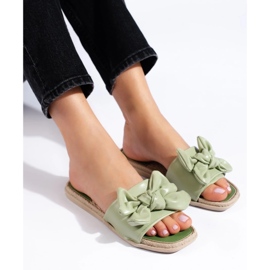 Pantoufles En Cuir Éco Avec Un Noeud vert 2