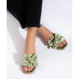 Pantoufles En Cuir Éco Avec Un Noeud vert 3