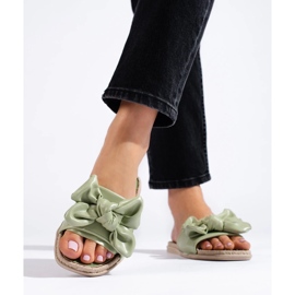 Pantoufles En Cuir Éco Avec Un Noeud vert 4