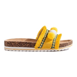 Chaussons mode à pompons jaune 1