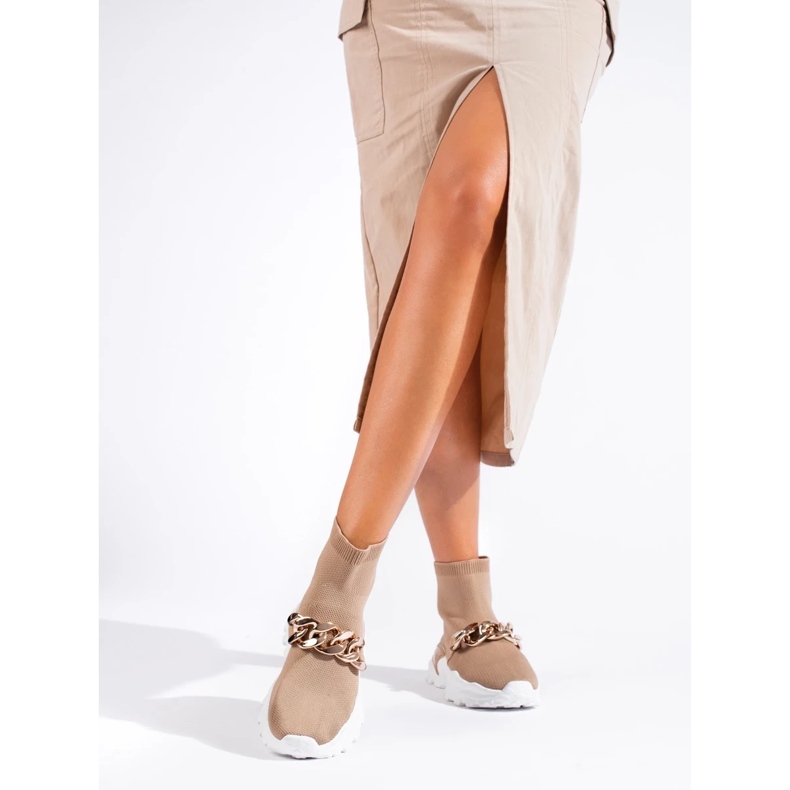 Baskets à enfiler avec chaîne brun 1