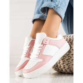 TRENDI Chaussures de sport en cuir écologique blanc rose 1