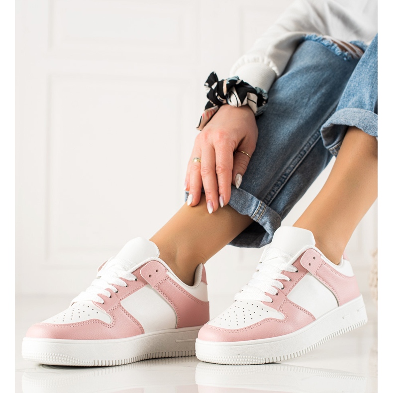 TRENDI Chaussures de sport en cuir écologique blanc rose 2