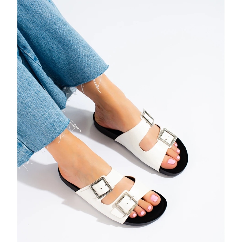 Goodin Babouches blanches à boucles décoratives 1