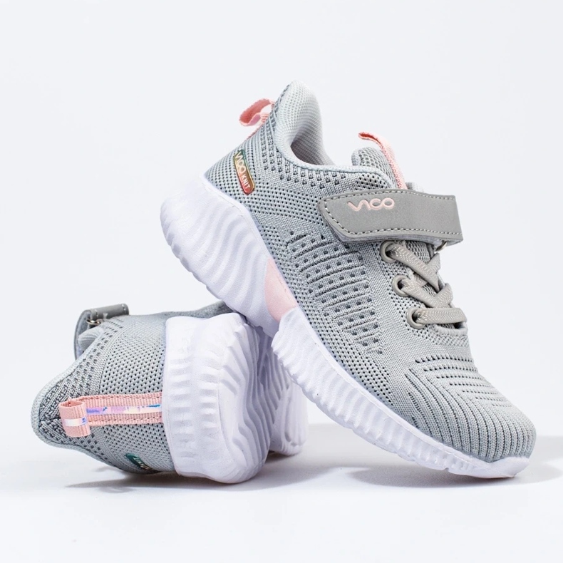 Baskets enfant Vico gris clair ajourées 1