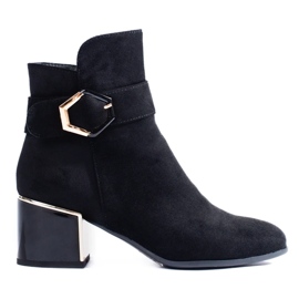 Bottines élégantes à talons bas pour femmes en daim écologique le noir 2