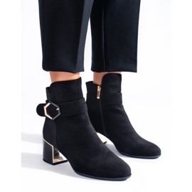 Bottines élégantes à talons bas pour femmes en daim écologique le noir 4