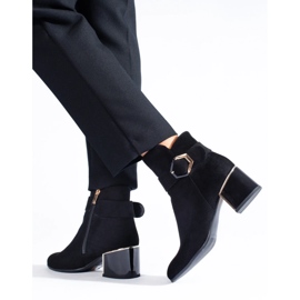 Bottines élégantes à talons bas pour femmes en daim écologique le noir 1