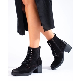 W. Potocki Bottes à lacets pour femmes à talons hauts Potocki en daim écologique le noir 4