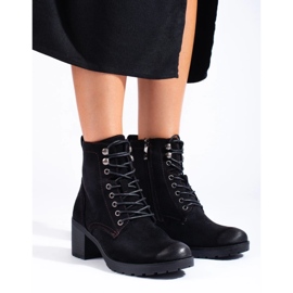 W. Potocki Bottes à lacets pour femmes à talons hauts Potocki en daim écologique le noir 2