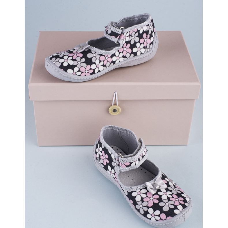 Chaussons fille Zosia Viggami fleurs gris 1