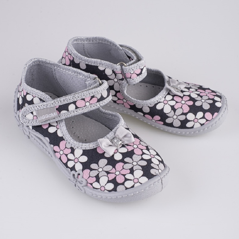 Chaussons fille Zosia Viggami fleurs gris 2