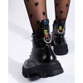 Bottines vernies pour femme à semelle épaisse noir 1