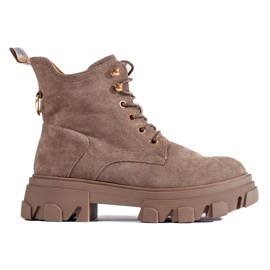 Bottines femme en daim à semelle épaisse beige 1