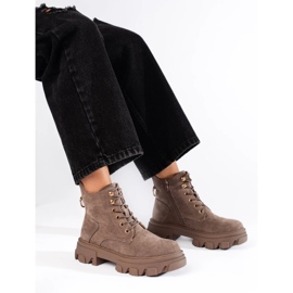 Bottines femme en daim à semelle épaisse beige 2
