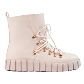 W. Potocki Bottes isolées beiges pour dames sur la plateforme Potocki 1