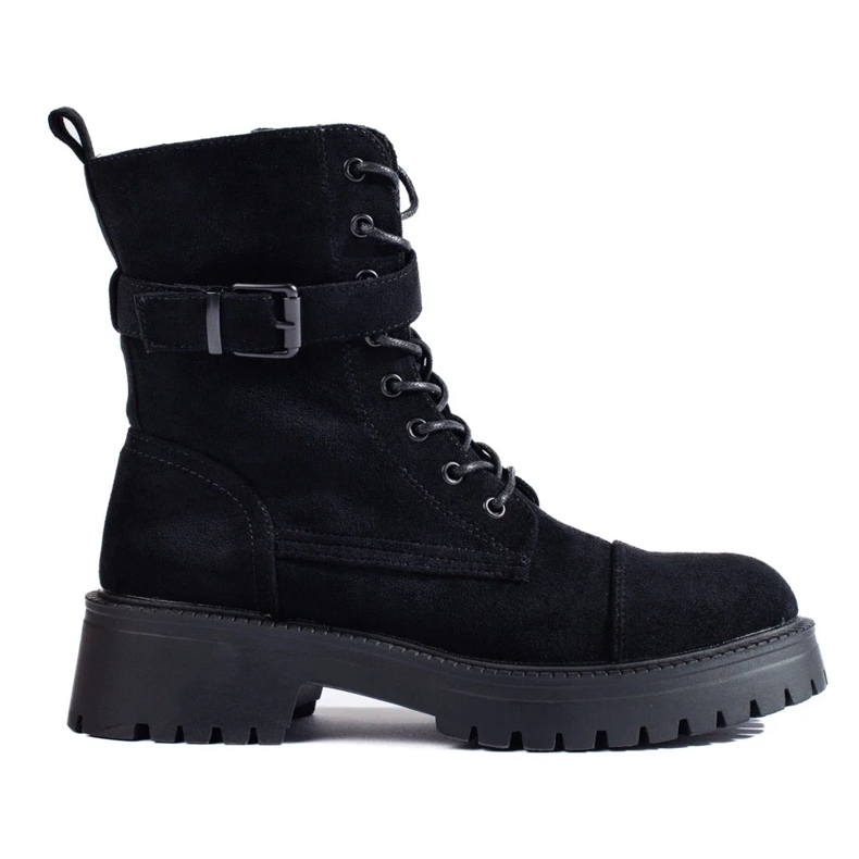 Baggies femme en daim avec boucle le noir 1