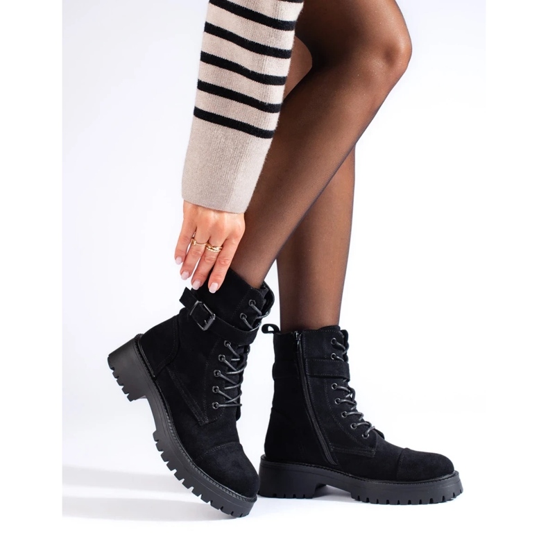 Baggies femme en daim avec boucle noir 2