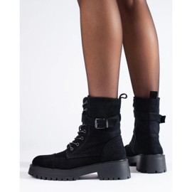Baggies femme en daim avec boucle le noir 3