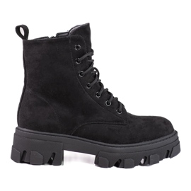 Bottines à lacets pour femmes en daim écologique le noir 1