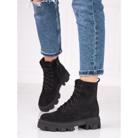 Bottines à lacets pour femmes en daim écologique noir 2