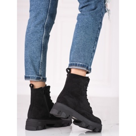Bottines à lacets pour femmes en daim écologique le noir 3