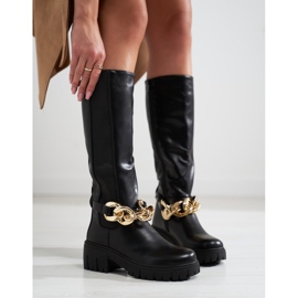 Bottines noires pour femmes à semelle épaisse en cuir écologique le noir 2