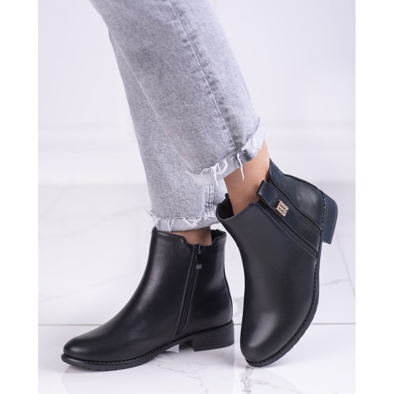 Bottines Chelsea élégantes pour femme à talon plat noir 2
