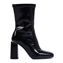 Bottines à talons hauts pour femmes en cuir écologique verni le noir 2