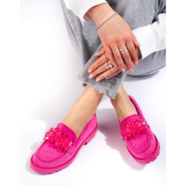 Mocassins femme en daim avec cristaux roses 1