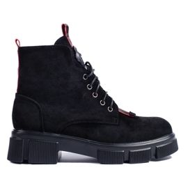 Bottines femme à lacets en daim léger le noir 2