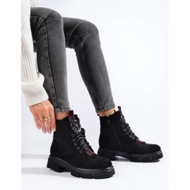 Bottines femme à lacets en daim léger le noir 4