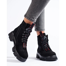 Bottines femme à lacets en daim léger le noir 3