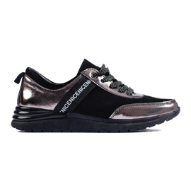 Chaussures de sport grises en cuir naturel le noir 1