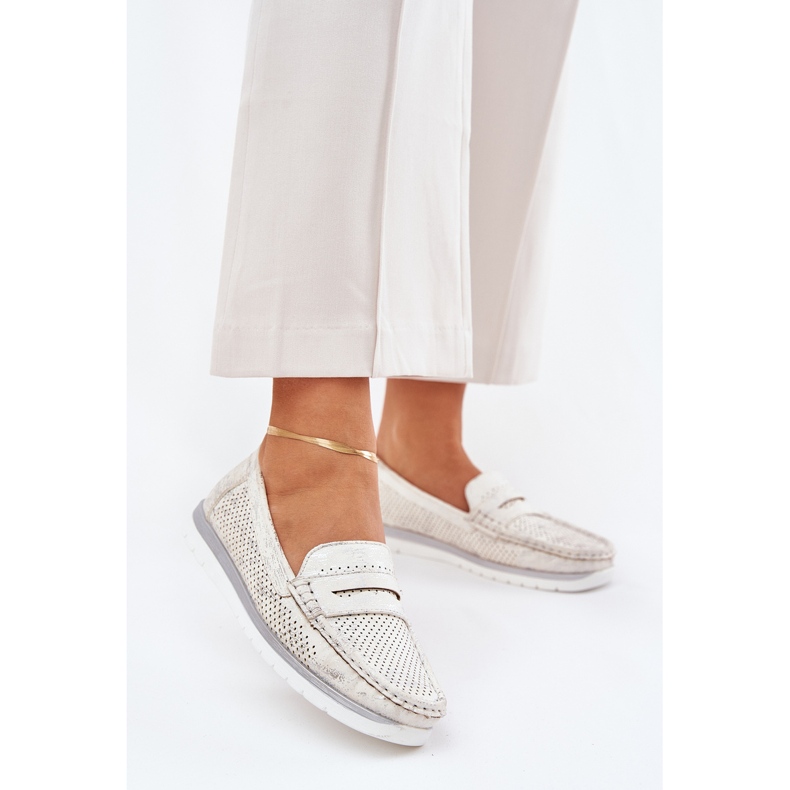 Mocassins pour femmes en cuir écologique, doré 1