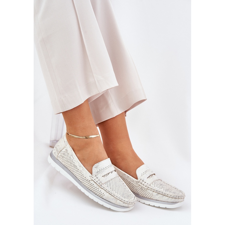 Mocassins pour femmes en cuir écologique, doré 2