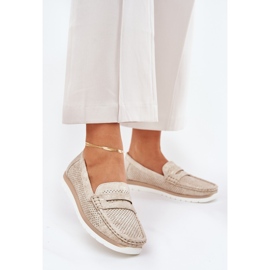 Mocassins féminins avec argent en cuir écologique 1