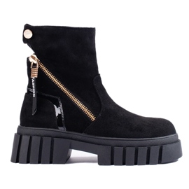 Bottines femme en daim sur plateforme le noir 2