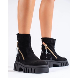 Bottines femme en daim sur plateforme le noir 4