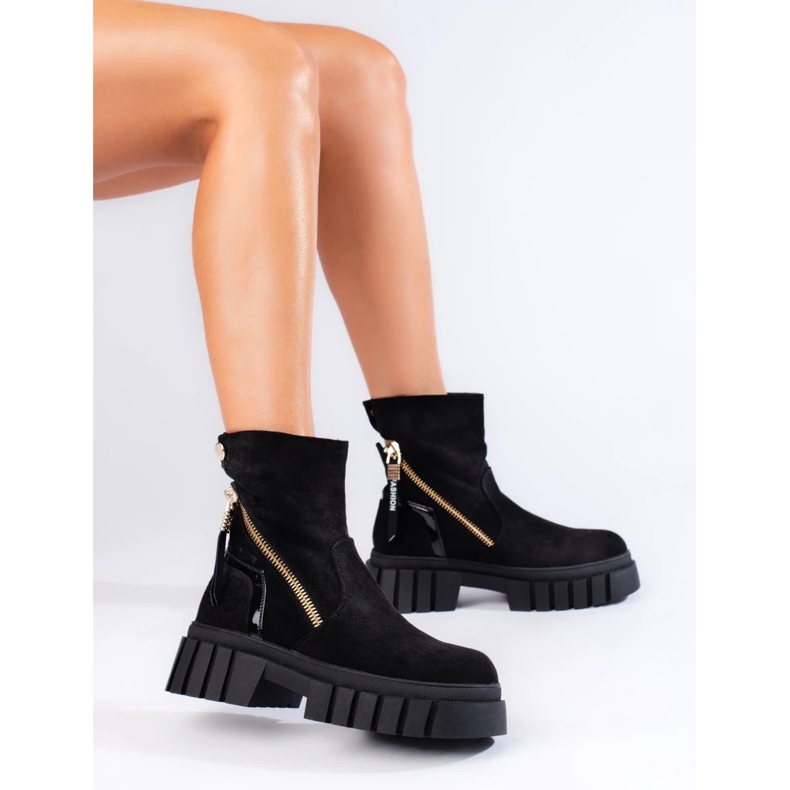 Bottines femme en daim sur plateforme le noir 1