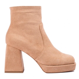 Bottines à talons larges pour femme beiges 1