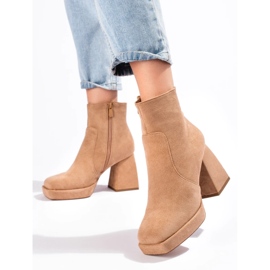 Bottines à talons larges pour femme beiges 2