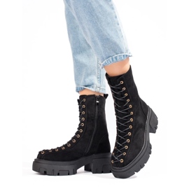 Escarpins femme à lacets en daim noir le noir 4