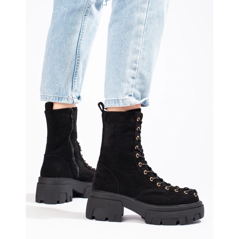 Escarpins femme à lacets en daim noir le noir 1