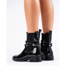 Bottines en cuir verni à talon plat pour femme noir 1