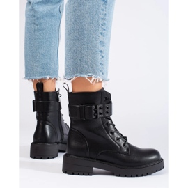 Baggies à lacets pour femme en cuir écologique noir 1