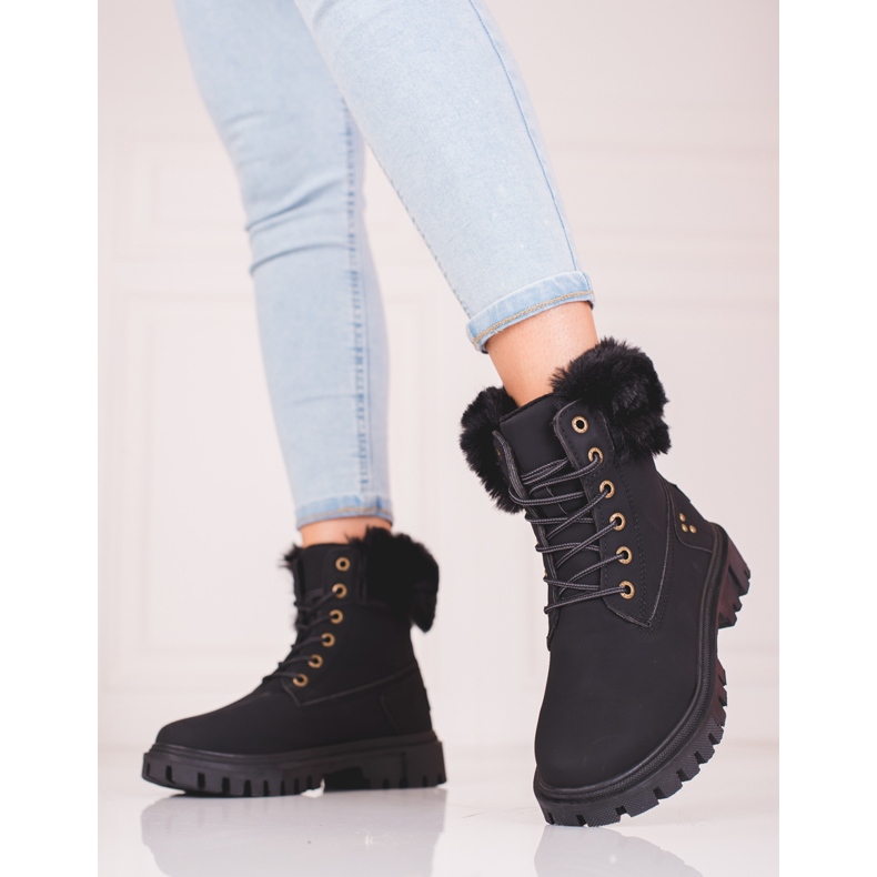 Bottes femme noires avec fourrure le noir 2