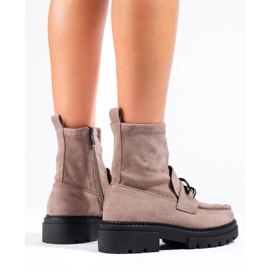 Bottines compensées beiges femme brun 1