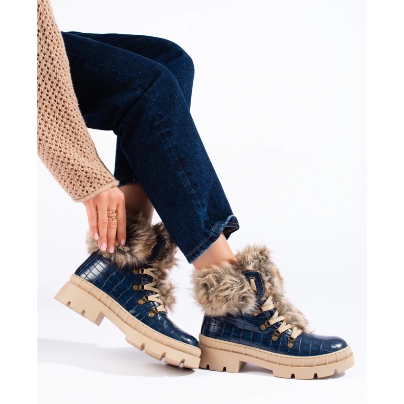 Goodin Bottines femme bleues avec fourrure 1